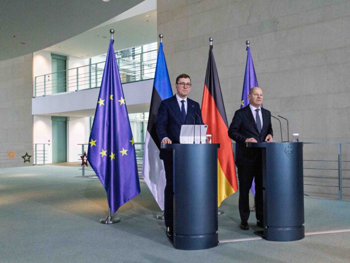 Pressekonferenz von Bundeskanzler Olaf Scholz und dem estnischen Ministerpräsidenten Kristen Michal in Berlin am 20. Dezember 2024